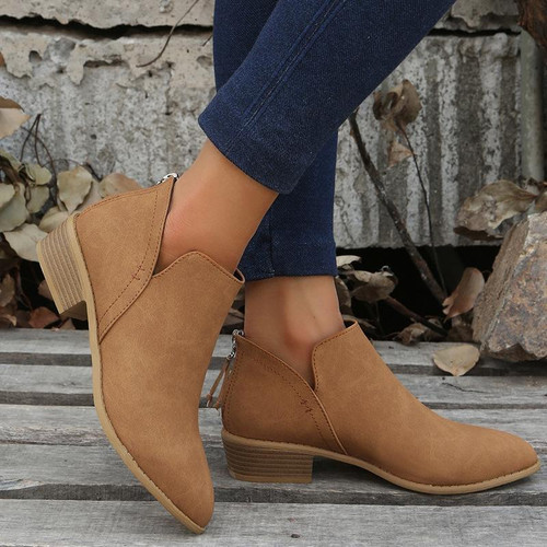 Autumn And Winter Pointed Low-Heeled Boots Women Low Tube Boots, Shoe Size:43(Brown)