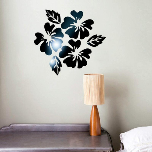 2 Sets Flower Pattern Wall Sticker Home Decor 3D Wall Decal Art DIY Mirror Wall Stickers Living Room Decoration(Black)