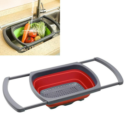 kn003 Household RetractableFruit and Vegetable Water Filter Basket Washing Basket (Red)