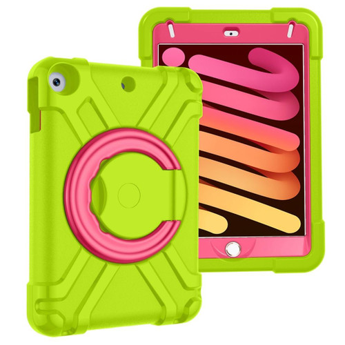 For iPad MINI 4/5 EVA + PC Flat Protective Shell with 360  Rotating Bracket(Grass Green+Rose Red)