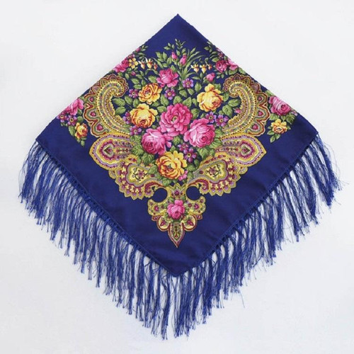 Sapphire Ethnic Style Retro Tassel Square Scarf Flower Pattern Headscarf Scarf, Size:90 x 90cm