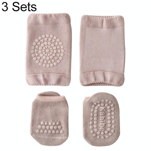 3 Sets Summer Children Knee Pads Baby Floor Socks Baby Non-Slip Crawling Sports Protection Suit S 0-1 Years Old(Light Purple)