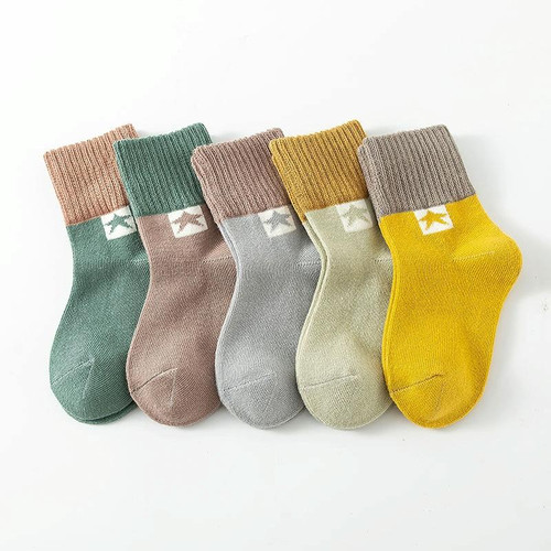10 Pairs Spring And Summer Children Socks Combed Cotton Tube Socks M(Stars)