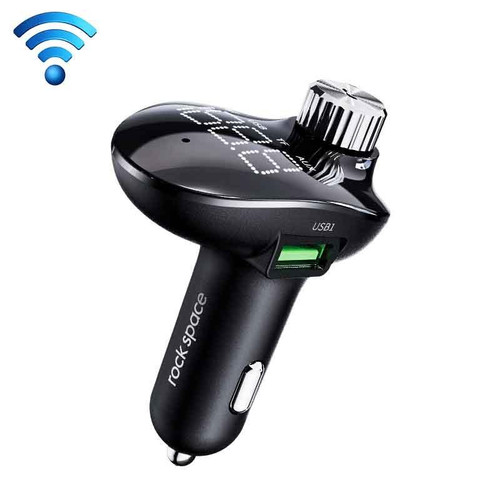 ROCK SPACE B302 18W QC3.0 Dual USB Digital Display Bluetooth Car Charger, Support 64GB U Disk & TF Card / FM / AUX / Hands-free Call(Black)