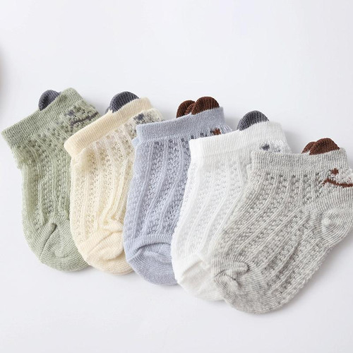 5 Pairs / Set Baby Socks Mesh Thin Cotton Breathable Children Boat Socks, Toyan Socks: M 1-3 Years Old(Boy Smiley)