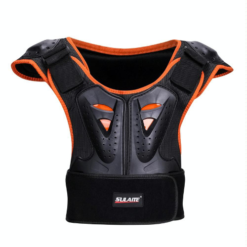 SULAITE Children Skating Back Protector Chest Protector Spine Protector Night Reflective Armor Child Riding Armor, Specification: M(Orange Black)