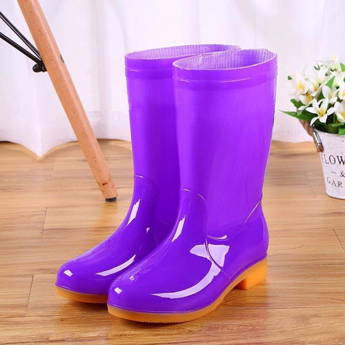 Women Mid-Tube Rain Boots Waterproof Shoes Overshoes  Adult Kitchen Work Shoes, Colour: Purple, Size: 38