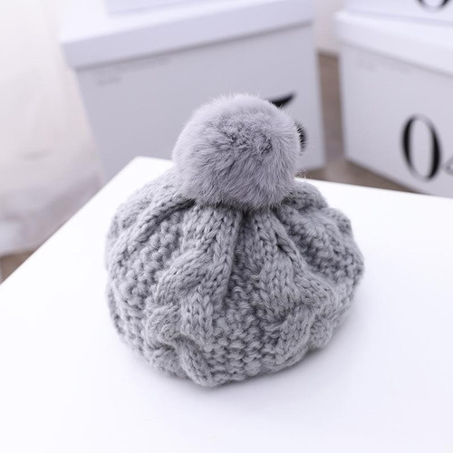 C0064 Hemp Pattern Children Knitted Beret Woolen Cap Autumn And Winter Warm Children Hat, Size: One Size(Gray)