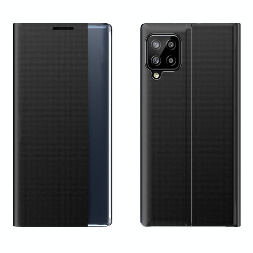 For Samsung Galaxy A12 5G Side Display Magnetic Horizontal Flip Plain Texture Cloth + PC Case with Holder & Sleep / Wake-up Function(Black)