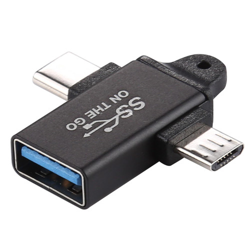 USB 3.0 Female to Type-C / USB-C Male + Micro Male Aluminium Alloy Adapter (Black)