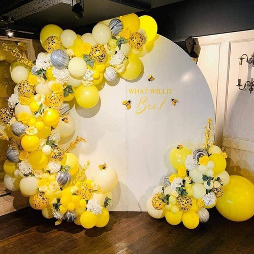 Bee Theme Party Decoration Supplies White Yellow Agate Confetti Latex Balloon Decoration Set