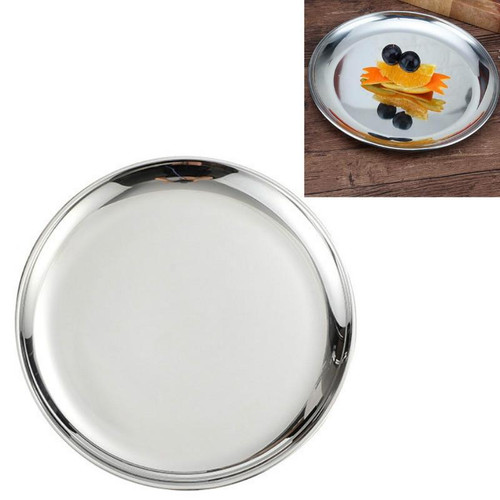 Stainless Steel Thickened Round Plate Cafe Tray Fruit Cake Plate Bone Plate Dish Shallow Plate, Diameter: 14cm, Style: Bright Mirror Silver