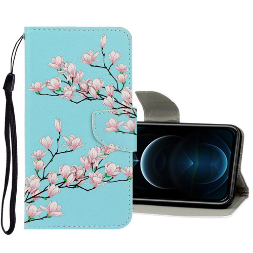 For iPhone 12 Pro Max 3D Colored Drawing Horizontal Flip PU Leather Case with Holder & Card Slots & Wallet(Magnolia)