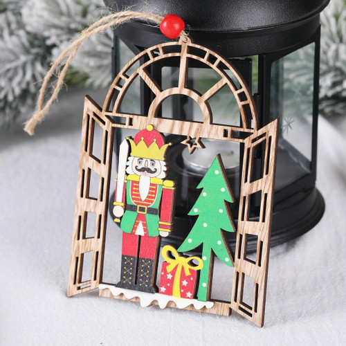 Christmas Decorations Walnut Soldiers Wooden Shopping Mall Hotel Window Scene Decoration Christmas Tree Pendant(A)