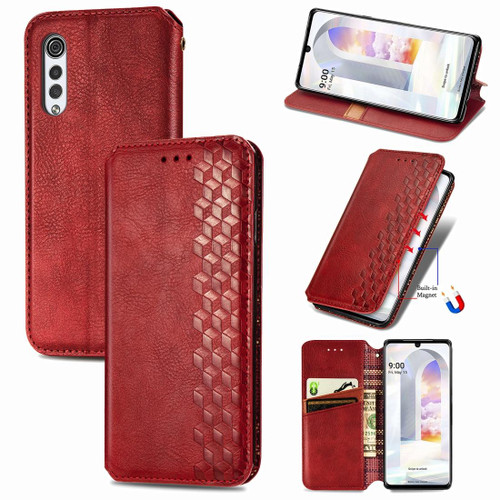 For LG Velvet 5G Cubic Grid Pressed Horizontal Flip Magnetic PU Leather Case with Holder & Card Slots & Wallet(Red) For LG Velvet 5G Cubic Grid Pressed Horizontal Flip Magnetic PU Leather Case with Holder & Card Slots & Wallet(Red)