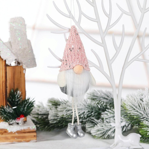 Christmas Celebration Decorations Sequins Faceless Doll Hanging Pendant(Pink)