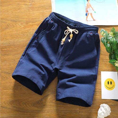 Casual Loose Cotton Linen Five-point Shorts, Size: XXL(Navy Blue)