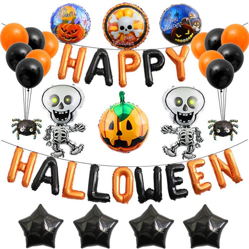 Halloween Aluminum Film Balloon Set Bar Ktv Shopping Mall Ghost Festival Flag Pulling Decoration Set, Style:Set 6