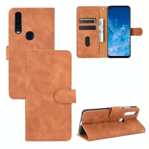 For Motorola Moto P40 Power / One Action Solid Color Skin Feel Magnetic Buckle Horizontal Flip Calf Texture PU Leather Case with Holder & Card Slots & Wallet(Brown)