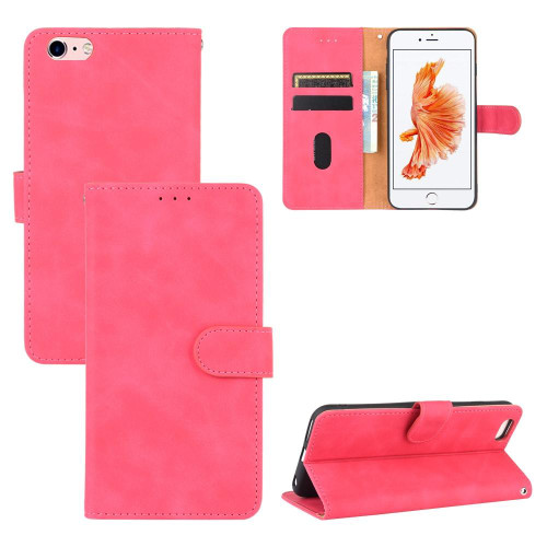 For iPhone 6 Plus & 6s Plus Solid Color Skin Feel Magnetic Buckle Horizontal Flip Calf Texture PU Leather Case with Holder & Card Slots & Wallet(Rose Gold)