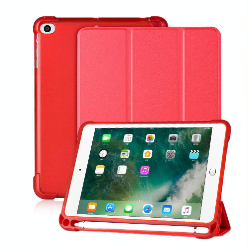 For iPad mini 5 / mini 4 / mini 3 / mini 2 / mini 3-folding Litchi Texture Horizontal Flip PU Leather + Shockproof TPU Case with Holder & Pen Slot(Red)