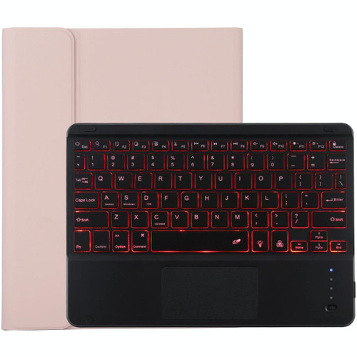 TG-102BCS Detachable Bluetooth Black Keyboard + Microfiber Leather Tablet Case for iPad 10.2 inch / iPad Air (2019), with Touch Pad & Backlight & Pen Slot & Holder (Pink)