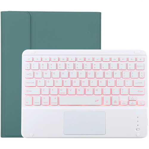 TG-102BCS Detachable Bluetooth White Keyboard + Microfiber Leather Tablet Case for iPad 10.2 inch / iPad Air (2019), with Touch Pad & Backlight & Pen Slot & Holder (Dark Green)