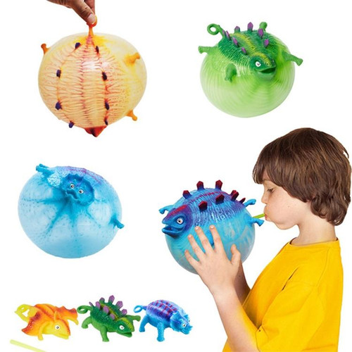 12 PCS Creative Toy TPR Blowing Inflatable Dinosaur Balloon Ball, Random Colors Delivery