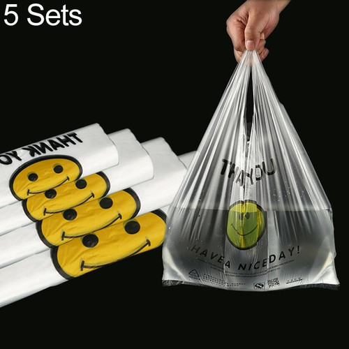 5 Sets 5C Thick Transparent Smiley Plastic Bag Shopping Bag Packaging Bag(50 PCS / Set), Size: 38x58cm