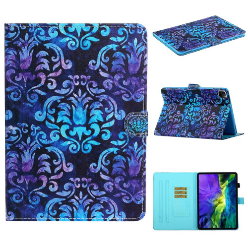 For iPad 11 Pro (2020) Painted Flower Totem Car Line TPU Horizontal Flip Leather Tablet Case with Holder & Card Slot & Sleep / Wake-up Function(Black Blue)