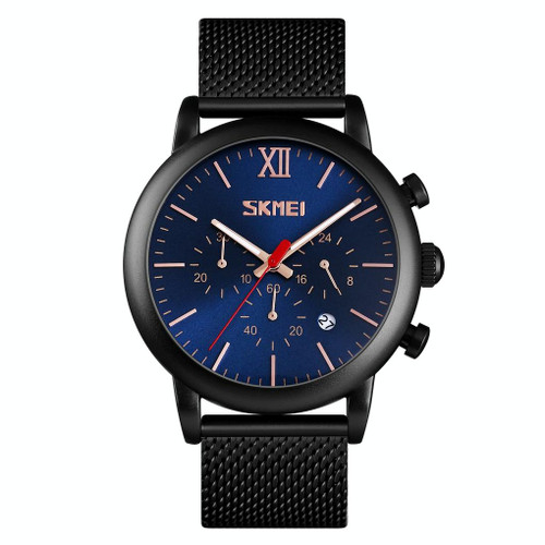 Skmei 9203 Night Light Men Watch Fashion Leisure Multi-Function Timing Steel Mesh Belt Quartz Watch(Blue)