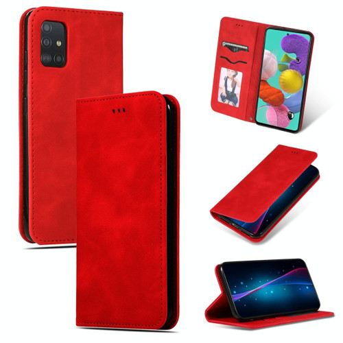 For Galaxy A71 Retro Skin Feel Business Magnetic Horizontal Flip Leather Case(Red)