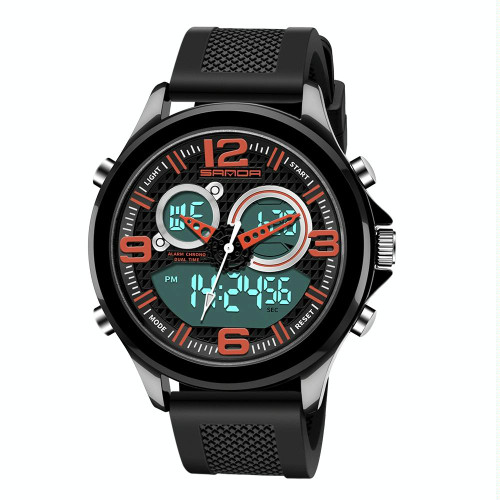 SANDA 793 large Dial Tide Watch Student Fashion Trend Multi Function Double Glow Waterproof Electronic Watch(Red) SANDA 793 large Dial Tide Watch Student Fashion Trend Multi Function Double Glow Waterproof Electronic Watch(Red)