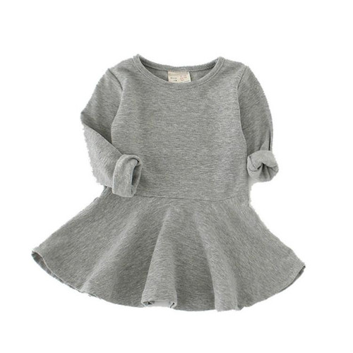 Spring and Autumn Female Babies Cotton Sanded Lotus Leaf Large Swing Skirt Dress(Gray)