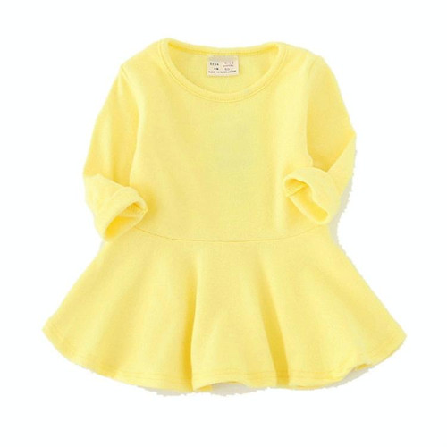 Spring and Autumn Female Babies Cotton Sanded Lotus Leaf Large Swing Skirt Dress(YELLOW)