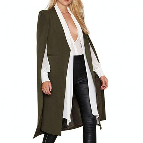 Women Casual Cape Unbuttoned Shawl Coat(Color:Army Green Size:XXL)