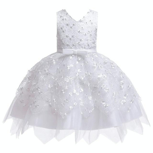 Girls Irregular Embroidered Beaded Bow-knot Tutu Sleeveless Dress Show Dress, Appropriate Height:120cm(White) Girls Irregular Embroidered Beaded Bow-knot Tutu Sleeveless Dress Show Dress, Appropriate Height:120cm(White)