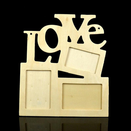 2 PCS Children DIY Wooden Siamese Letters White Embryo Snowflake Mud Photo Frame, Frame size: 19.5cmx16.5cm