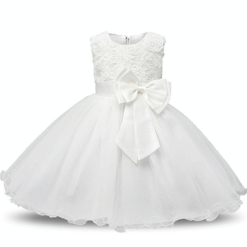 White   Girls Sleeveless Rose Flower Pattern Bow-knot Lace Dress Show Dress, Kid Size: 90cm White   Girls Sleeveless Rose Flower Pattern Bow-knot Lace Dress Show Dress, Kid Size: 90cm