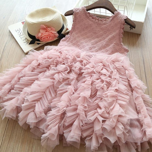 Summer Girls Sleeveless Tutu Lace Dress, Kid Size:100cm(Pink) Summer Girls Sleeveless Tutu Lace Dress, Kid Size:100cm(Pink)