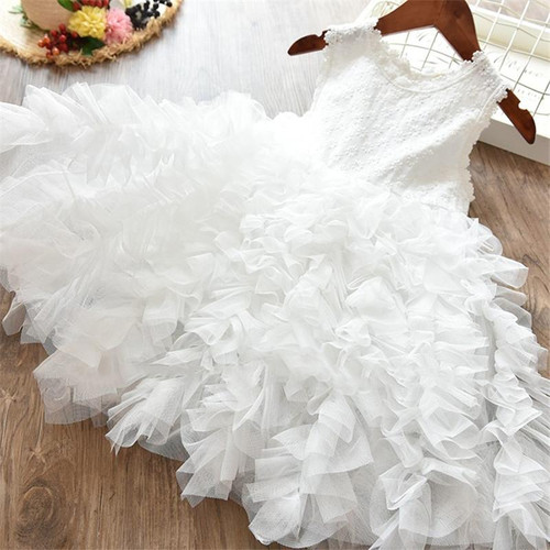 Summer Girls Sleeveless Tutu Lace Dress, Kid Size:110cm(White)