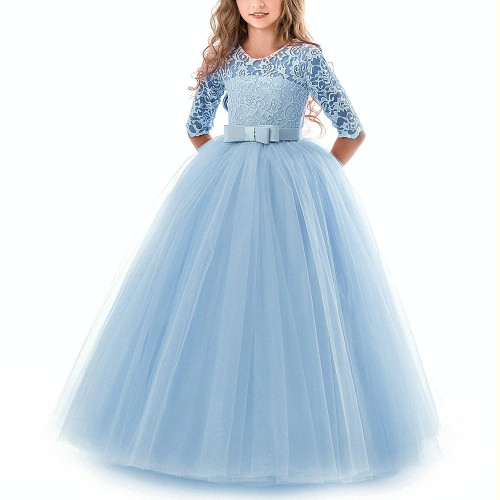 Girls Party Dress Children Clothing Bridesmaid Wedding Flower Girl Princess Dress, Height:160cm(Sky Blue)