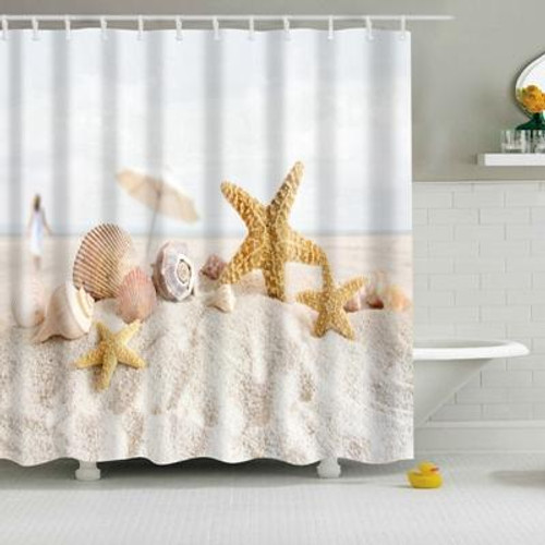 2 PCS Colorful Beach Conch Starfish Shell Polyester Washable Bath Shower Curtains, Size:90X180cm(Beach Shell)