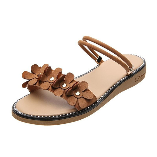 Casual Wild Flower Flat Sand Booth Two-wear Non-slip Sandals slippers for Women (Color:Brown Size:37)