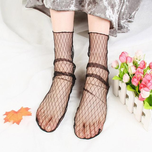 3 Pairs Lace Socks Fishnet Embroidered High Fish Women Net Socks Ankle Short Socks Ruffle Sexy(Lattice)