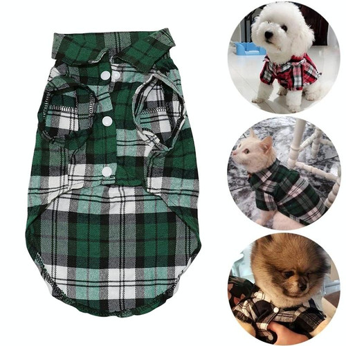 Summer Pet Dog Clothes for Small Dogs Fashion Cotton Cat Dog Plaid Shirt, Size:L(Green)