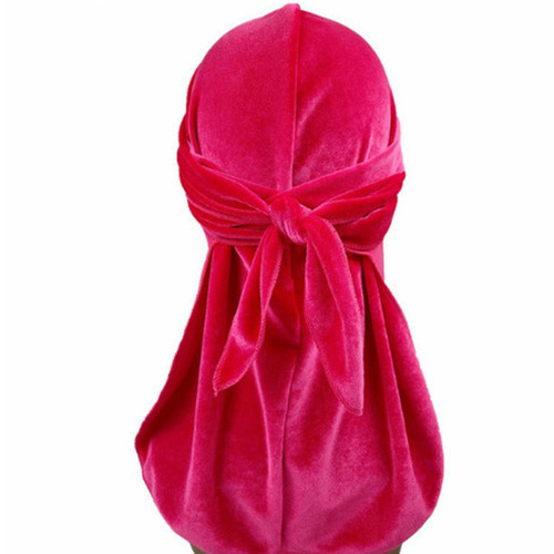 Velvet Turban Cap Long-tailed Pirate Hat Chemotherapy Cap (Rose Red)