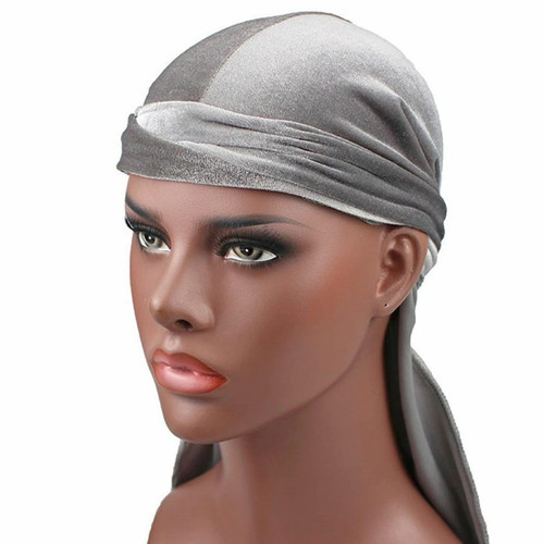 Velvet Turban Cap Long-tailed Pirate Hat Chemotherapy Cap (Grey)