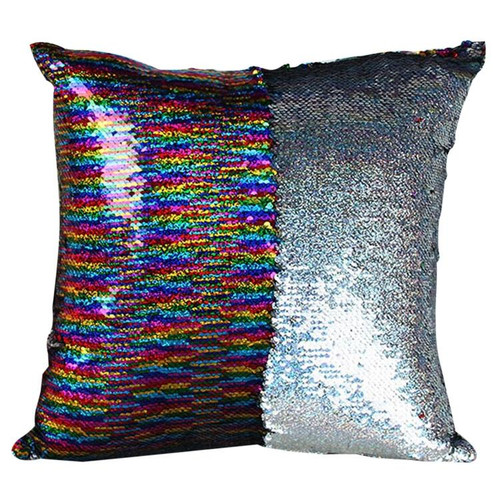 DIY Two Tone Glitter Sequins Throw Pillow Case Reversible Sequin Magical Color Changing Pillow Cover, Size: 40*40cm(Colorful+Silver)