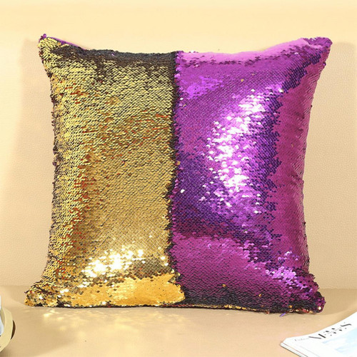 DIY Two Tone Glitter Sequins Throw Pillow Case Reversible Sequin Magical Color Changing Pillow Cover, Size: 40*40cm(Gold+Purple)
